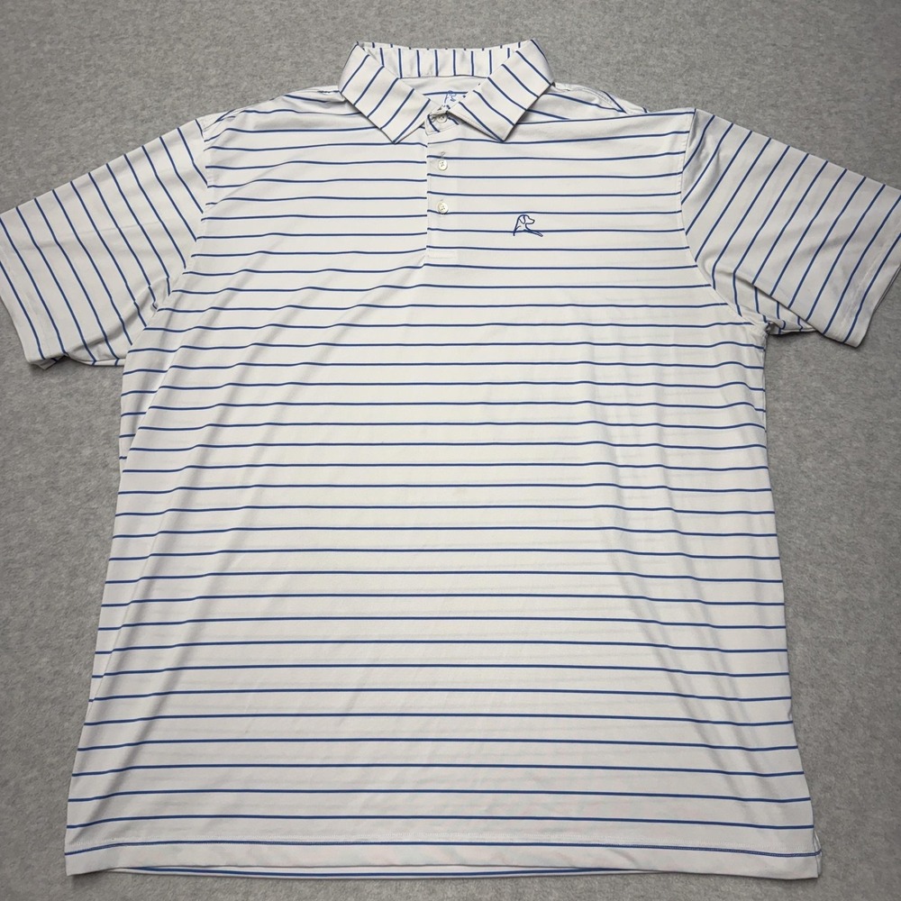 Rhoback Polo Shirt Mens 2XL White Blue Striped Golf Performance Stretch